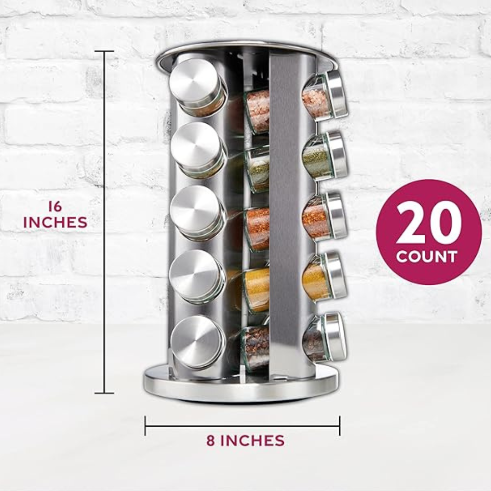 Rotating Spice Rack Set with 20 Spice Jars - Finefair