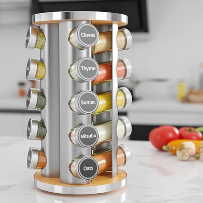 Rotating Spice Rack Set with 20 Spice Jars - Finefair